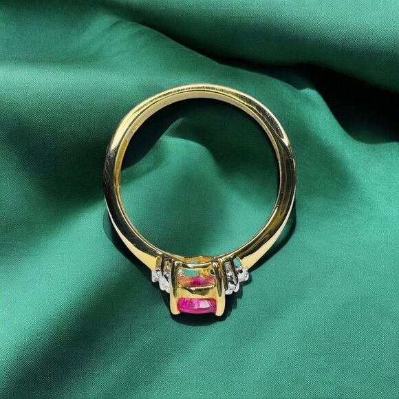 VINTAGE -10K Gold- Pink Sapphire & Diamond Ring -Size 7 Pear Cut Solitaire -2.1g - Picture 7 of 16
